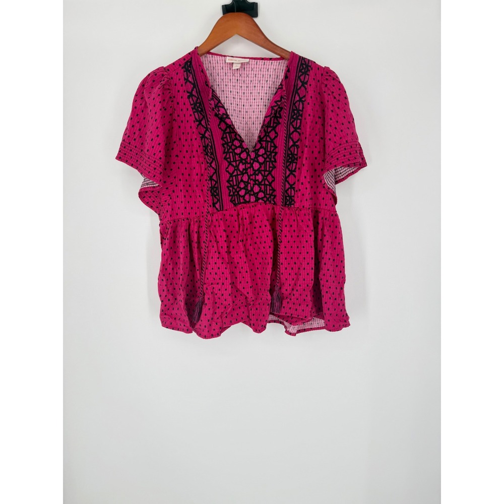 Knox Rose Womens Blouse XL Boho Babydoll Peasant Whismical Romantic Embroidered